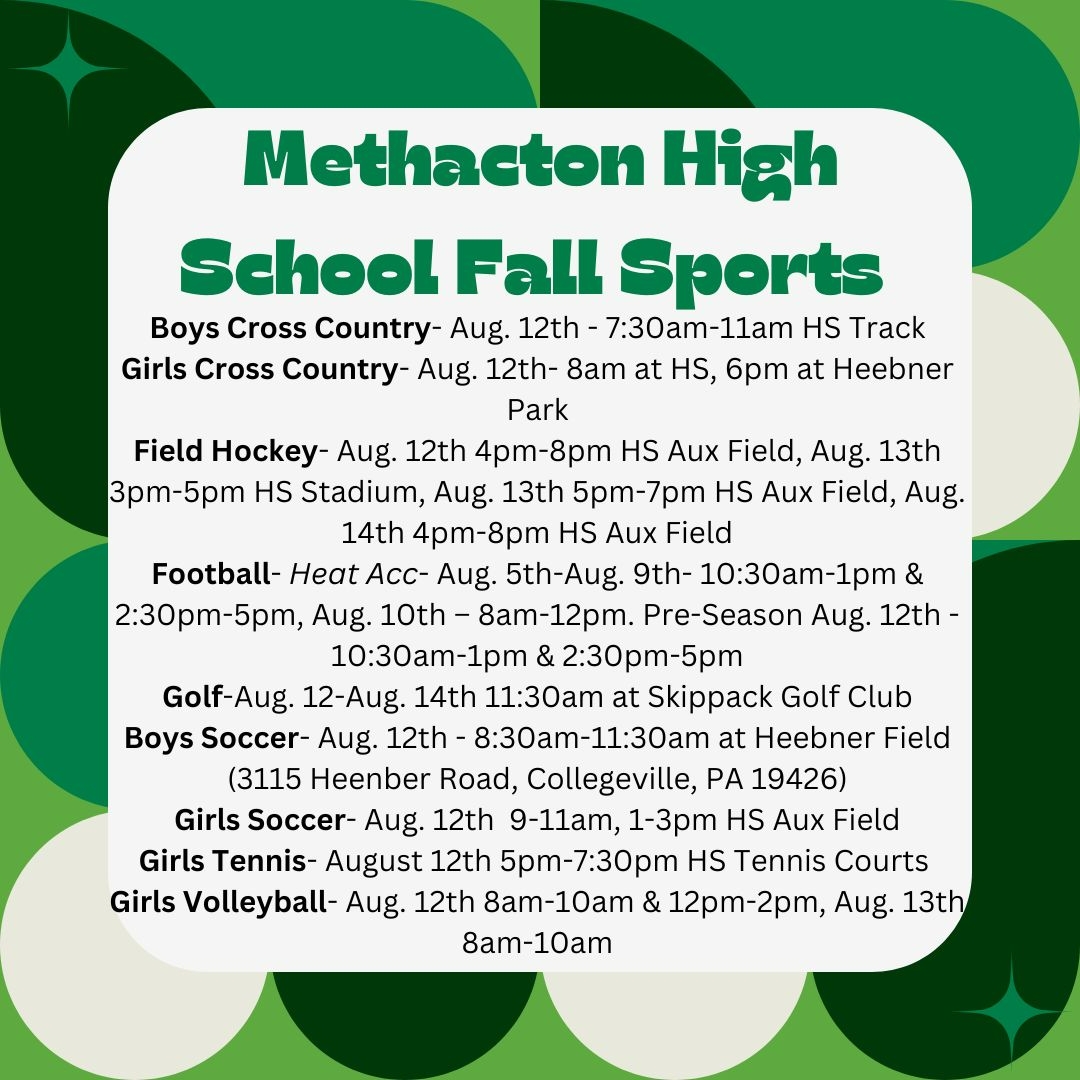 Fall Sports Tryout/Start Dates - Content Image for methactonwarriors_org_386